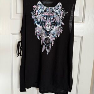 Black Wolf Graphic Sleeveless Top